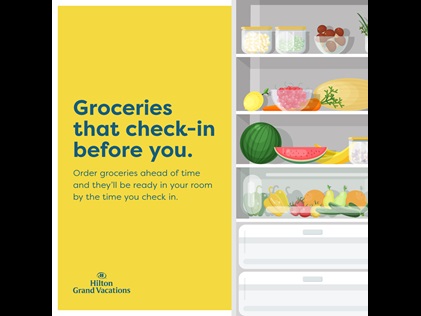 Infographic explaining Hilton Grand Vacations stock my fridge service. 