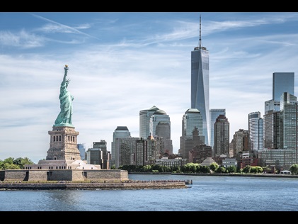 New York City Skyline with the Statue of Liberty. 