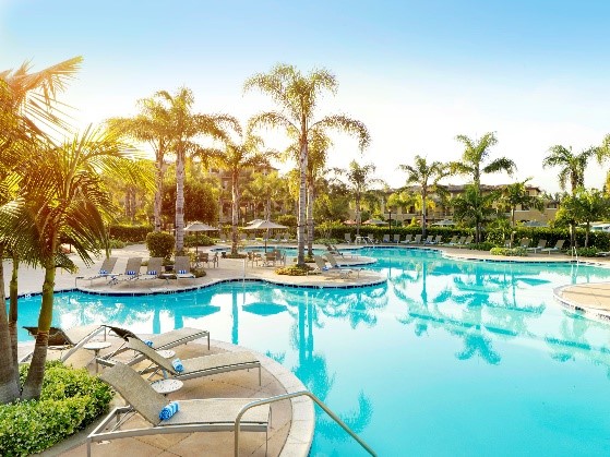 The Hilton Grand Vacations at MarBrisa pool in Carlsbad, California.