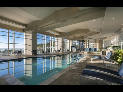 Interior shot of stunning indoor pool at Ocean 22 by Hilton Grand Vacations, Myrtle Beach, South Carolina. 