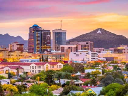 Downtown Tucson, Arizona at sunset