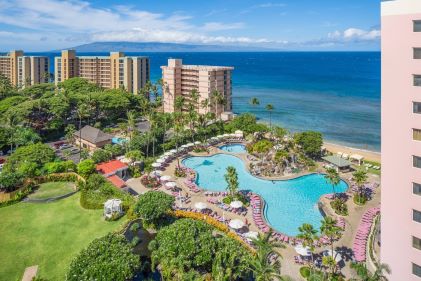 Gorgeous pool and ocean view from Hilton Vacation Club Ka'anapali Beach, Maui, Hawaii. 
