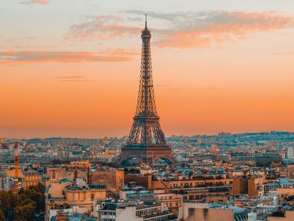 The Eiffel Tower in Paris at sunset