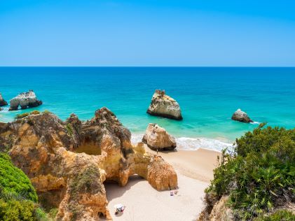Beach along the coast of Algarve in Portugal