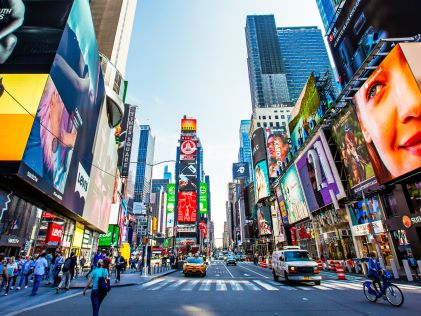 Colorful Times Square during the day in New York City