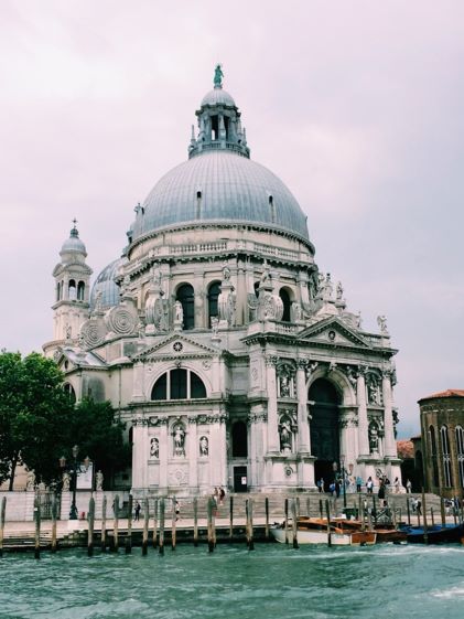 View of a basilica along the Grand Canal in Venice, Italy
