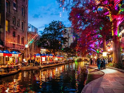 Holiday lights at the San Antonio River Walk