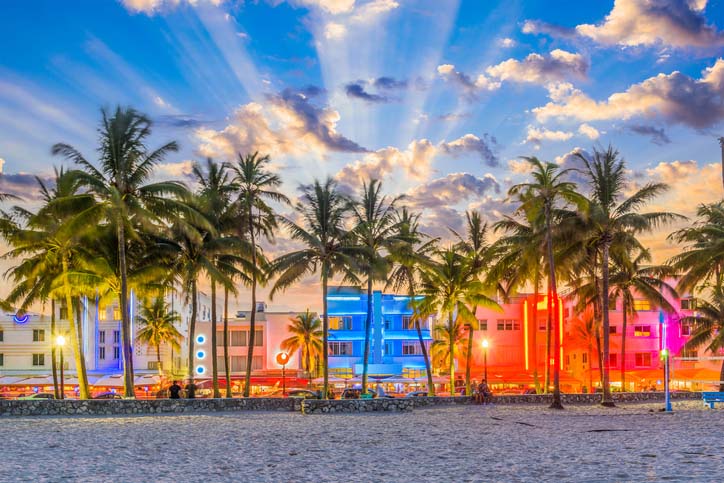 Colorful South Beach in Miami, Florida.