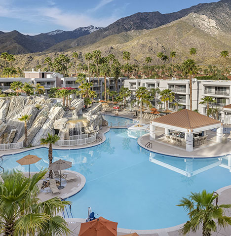 Aerial view of pool at Palm Canyon Resort