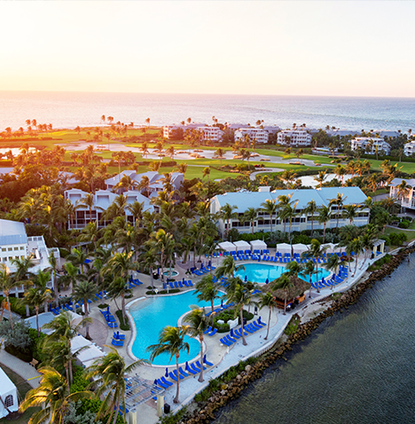 Aerial view of The Cottages at South Seas Island Resort located at Captiva Island, Florida